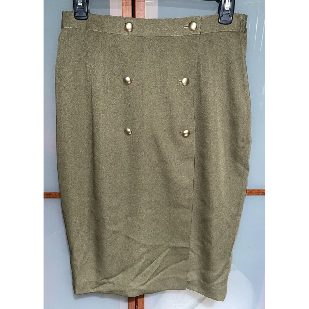 Bazaar Boutique Vintage 80s Military Army  Button Up Straight Pencil Skirt Sz S